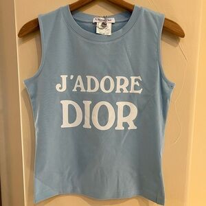 J'ADORE Dior Logo Tank Top muscle t shirt Size EU 38-40 US 8 blue/white